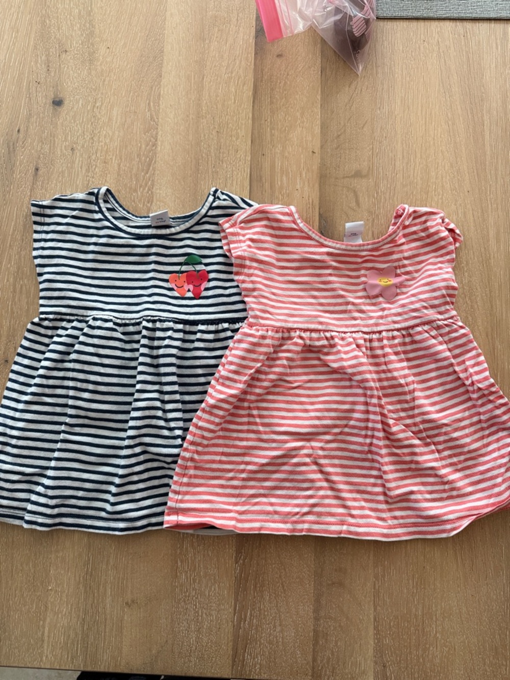 Old Navy Girls' Pink Stripe Dress & Navy Stripe Dress with Fruit Appliques